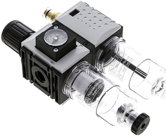 FUTURA Wartungseinheit, 2-tlg., G 1/4", 0,5 - 8 bar, Baur.0, Kompaktmanometer, Ablass automatisch