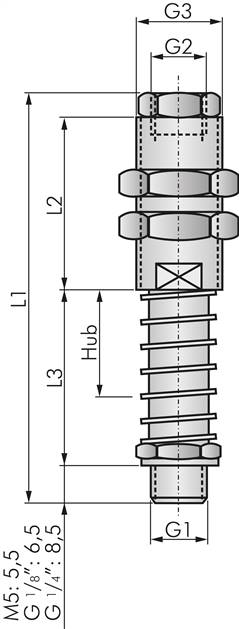 Federstößel G 1/8" (AG)xG 1/8" (IG), Hub 25mm , Standard