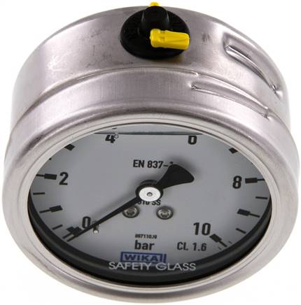 Chemie-Glycerin-Manometer waagerecht, 63mm, 0 - 10bar