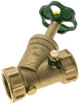 Schrägsitz-Absperrventil, Rp 1-1/2", PN 10, Messing, DVGW, mit Entleerung