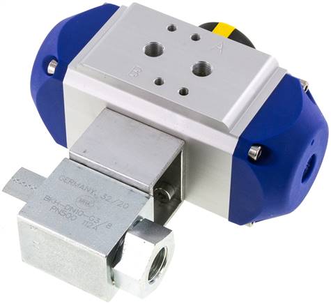 Pneumat. Hochdruck-Kugelhahn, Stahl, doppeltwirkend, G 3/8"