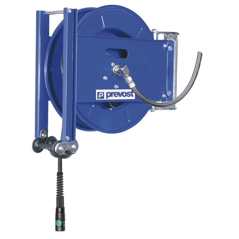 Prevost Schlauchaufroller Serie DMO Länge= 15m, Ø Innen./Außen. 10 x 17 mm, max. Betriebsdruck 12 bar, DMO 1015CS - Mittleres Modell - Mit Sicherheitskupplung und Gummischlauch
