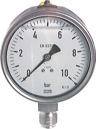 Chemie-Glycerin-Manometer senkrecht,100mm, 0 - 250 bar