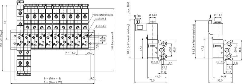 Reihenleiste (10-fach) für SF1000 (5/2 und 5/3-Wege)
