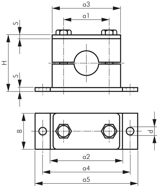 Rohrschelle, 33,7mm, Baugröße 3, schwere Baureihe, mit Anschweißplatte, Aluminium