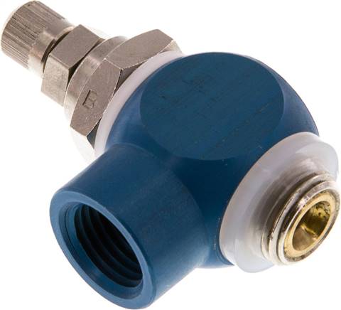 Drosselrückschlagventil G 1/4", abluftregelnd (B), Aluminium, Rändelschraube und Kontermutter