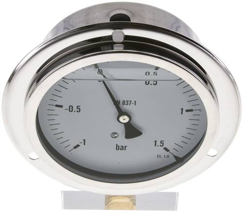 Glycerin-Einbaumanometer,Frontring, 100mm, -1 bis 1,5 bar -Eco-Line