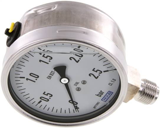 Chemie-Glycerin-Manometer senkrecht,100mm, 0 - 2,5 bar