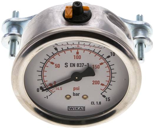Glycerin-Einbaumanometer, 3kt-Frontring, 63mm, -1 bis 15 bar