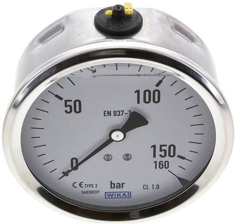 Glycerin-Manometer waagerecht (CrNi/Ms),100mm, 0 - 160bar