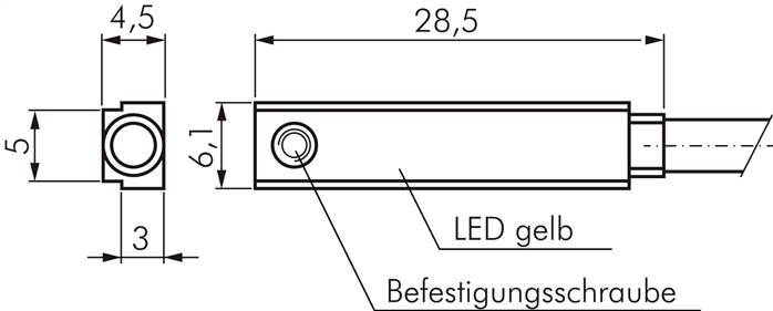 T-Nut (5mm) Zylinderschalter, vollelektronischer Sensor (verpolungssicher), gelb, ZSA 33