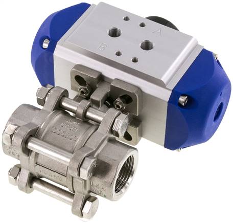 Pneumat. Edelstahl-Kugelhahn, G 3/4", Feder-öffnend