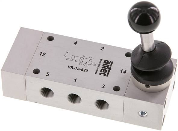 5/2-Wege Handhebelventil, Raste, G 1/8", Handhebel: Edelstahl