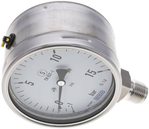 Sicherheits-Manometer senkrecht, 100mm, -1 bis 15 bar