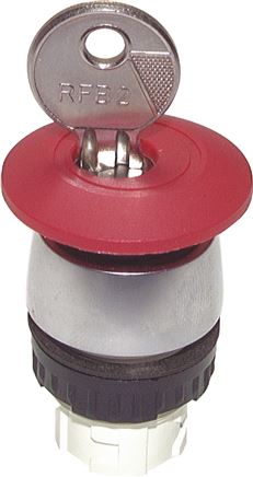 Betätigeraufsatz 22mm, Not-Aus-Taster rot, mit 2 Schlüsseln (gleichschließend)