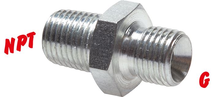 Hochdruck-Doppelnippel G 1/2"-NPT 1/2", Stahl verzinkt