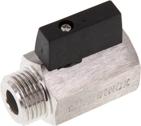 Edelstahl-Minikugelhahn G 1/2" Innengewinde / Außengewinde, PN 25