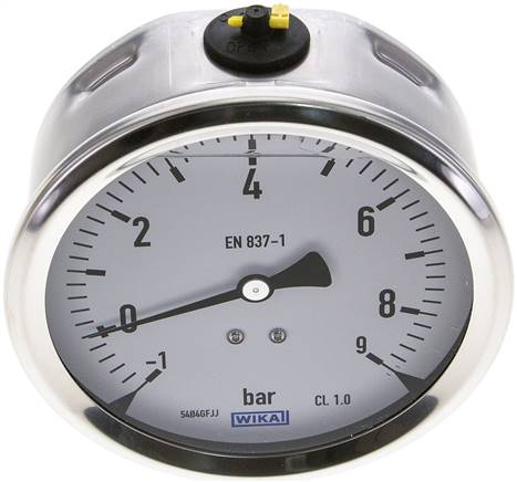 Glycerin-Manometer waagerecht (CrNi/Ms),100mm, -1 bis 9bar