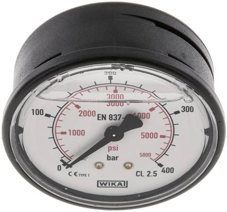 Glycerin-Manometer waagerecht (KU/Ms), 63mm, 0 - 400 bar