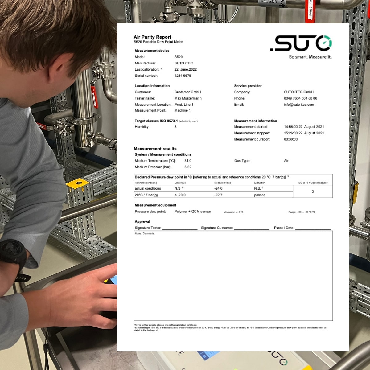 S520 Mobiles Taupunktmessgerät für Druckluft und Gase, -60…+50 °C Td, Drucksensor 16 bar