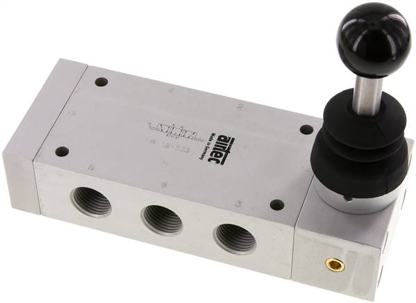 5/3-Wege Handhebelventil, Mittelstellung entlüftet, Raste, G 1/2"