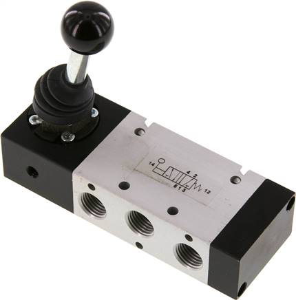 5/2-Wege Handhebelventil, Federrückstellung, G 1/4", -0,95 bis 10 bar