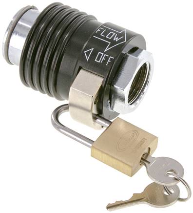 Hand-Schiebeventil G 1/2", Sicherheitsausführung: in geöffnetem und geschlossene