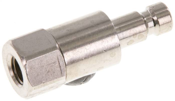 Kupplungsstecker (NW2,7) M 5(IG), Messing vernickelt, beidseitig absperrend