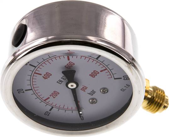 Glycerin-Manometer senkrecht (CrNi/Ms), 63mm, 0 - 60 bar -Eco-Line