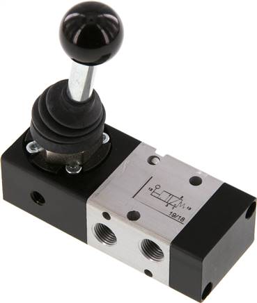 3/2-Wege Handhebelventil, Federrückstellung, G 1/8", -0,95 bis 10 bar