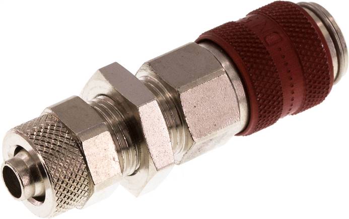 Schott-Schnellkupplung (NW5) 8x6mm Schlauch, Messing vernickelt, für Stecker beidseitig absperrend, rot