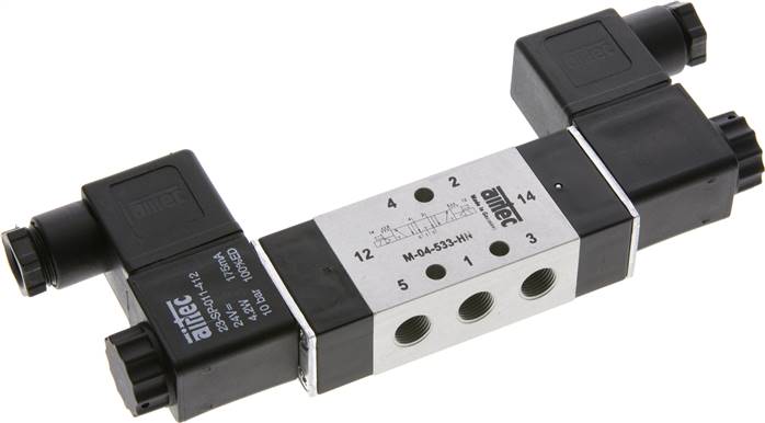 5/3-Wege Magnetventil, G 1/8", Mittelstellung entlüftet, 24 V=, NW 4