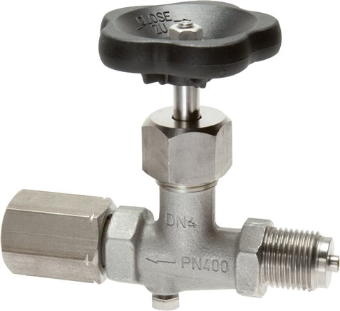 Manometer-Absperrventil G 1/2" Spannmuffe - Zapfen,1.4571, Prüfanschluss 	60 x 25 x 10