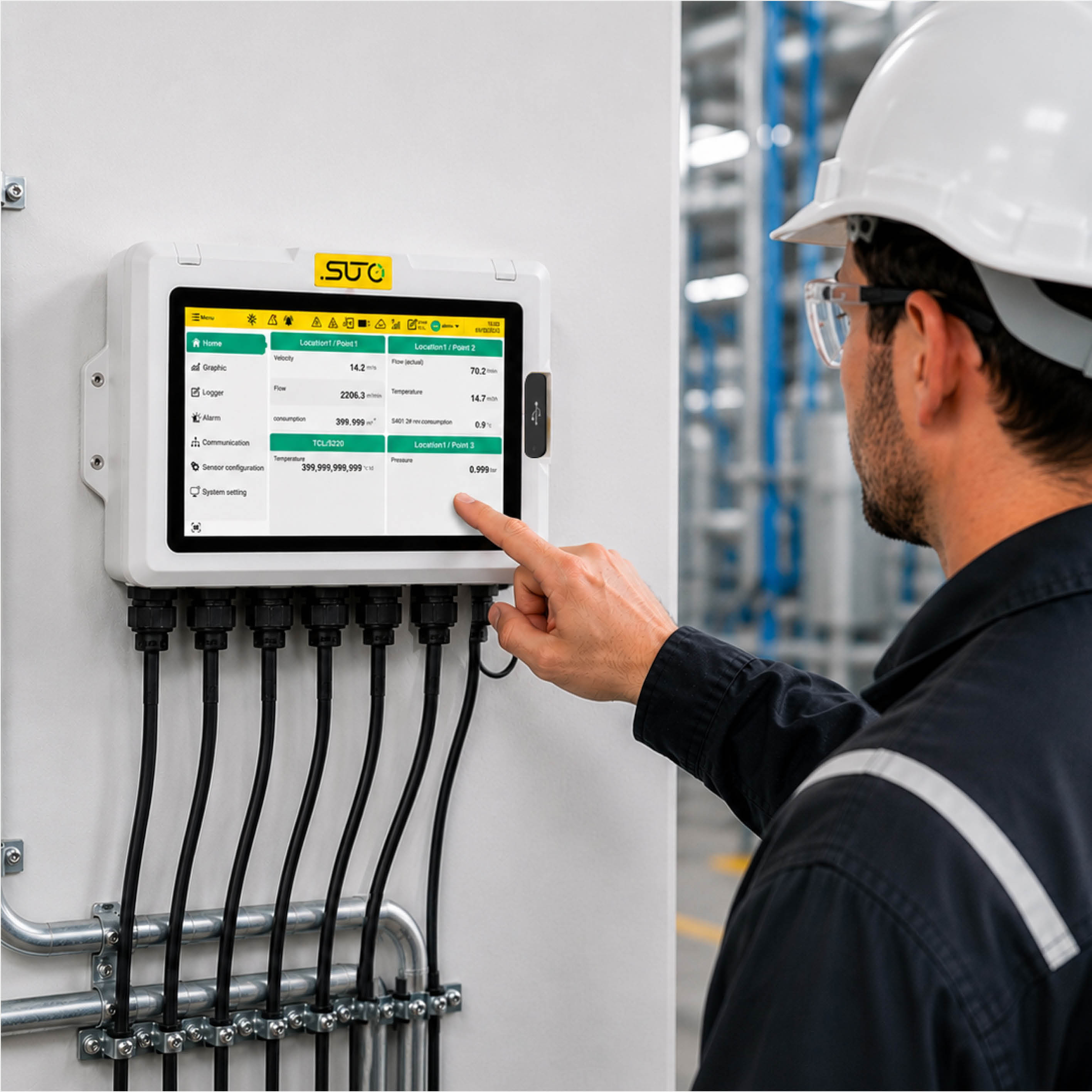 S332 Display und Datenlogger, Wandgehäuse, Modbus + 8 Analogeingänge (4-20 mA), 10 GB