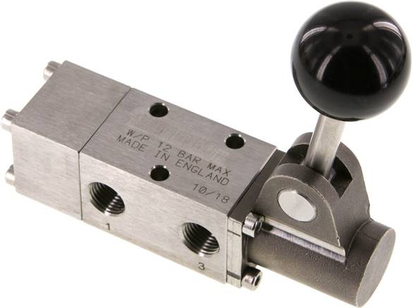 3/2-Wege (NC/NO)-Handhebelventil, G 1/4" , Raste