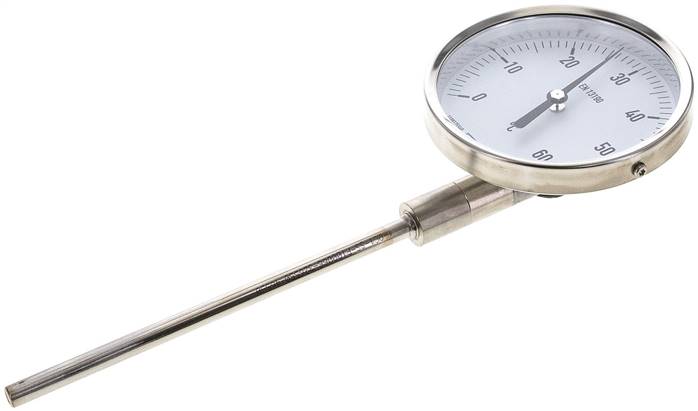 Bimetallthermometer, senkrecht D100/0 bis +60°C/160mm, Edelstahl