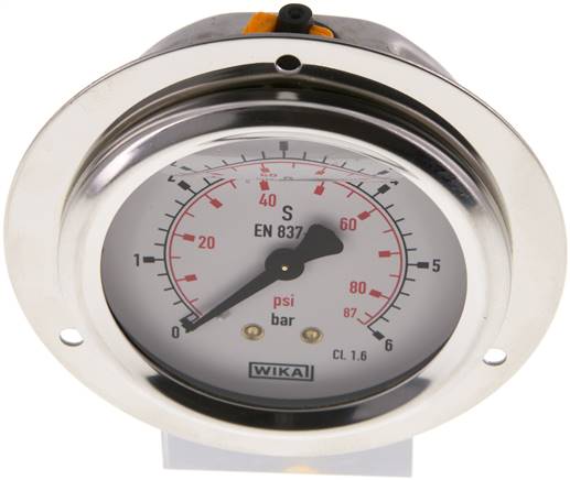 Glycerin-Einbaumanometer,Frontring, 63mm, 0 - 6 bar