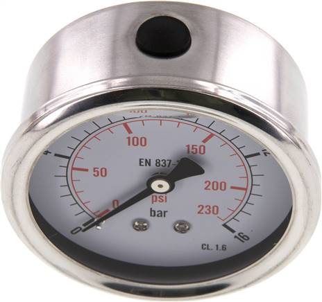 Glycerin-Manometer waagerecht (CrNi/Ms),63mm, 0 - 16bar -Eco-Line