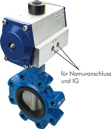 Pneum. Anflanschklappe 5"-150 lbs (ANSI B 16.5) GGG40/GGG40 epoxidbeschichtet/NBR