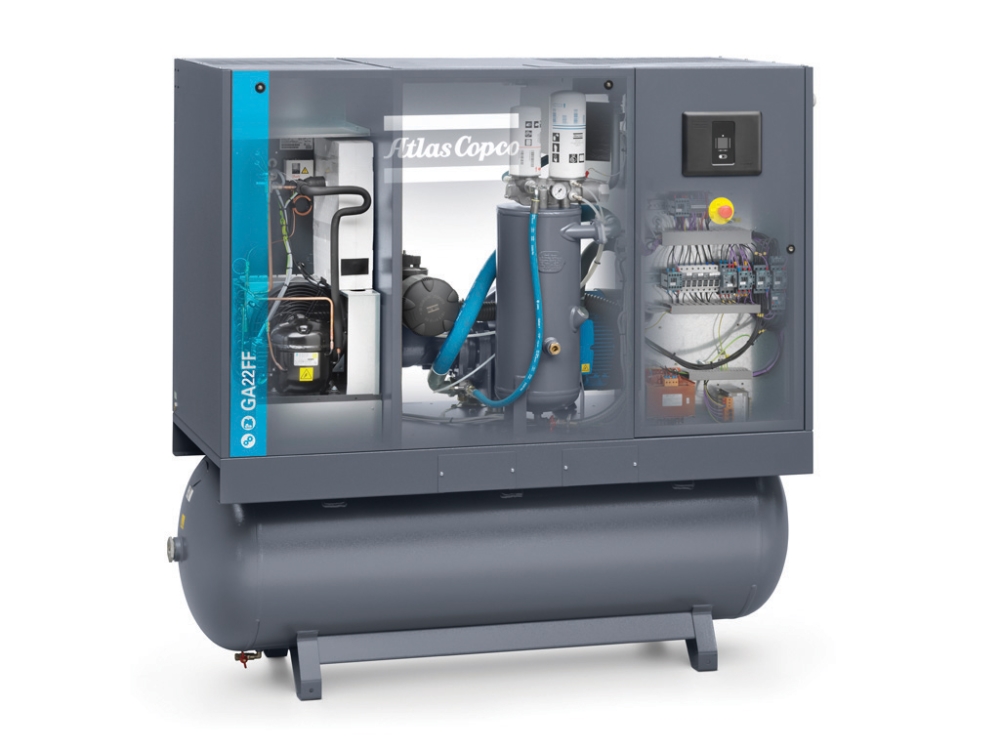 Atlas Copco Schraubenkompressor GA 22 - 10,0 bar FF inkl. Kältetrockner und Behälter 500 L