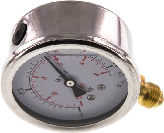 Glycerin-Manometer senkrecht (CrNi/Ms), 63mm, -1 bis 0,6 bar -Eco-Line