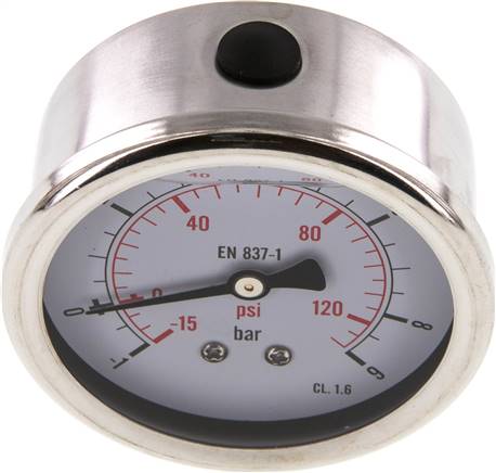 Glycerin-Manometer waagerecht (CrNi/Ms),63mm, -1 bis 9bar -Eco-Line