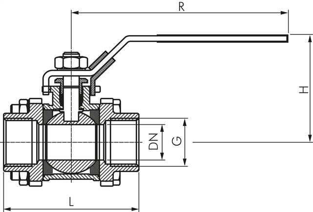 3-teiliger Edelstahl-Kugelhahn, NPT 1/2", 0 bis 63bar
