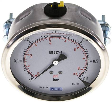 Glycerin-Einbaumanometer, 3kt-Frontring, 100mm, 0 - 0,6 bar