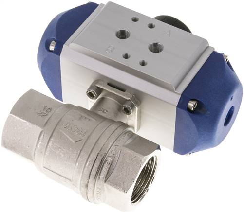 Pneumat. Messing-Kugelhahn, G 1", Feder-öffnend, FKM-Dichtung