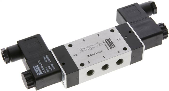 5/3-Wege Magnetventil, G 1/8", Mittelstellung belüftet, 230 V AC