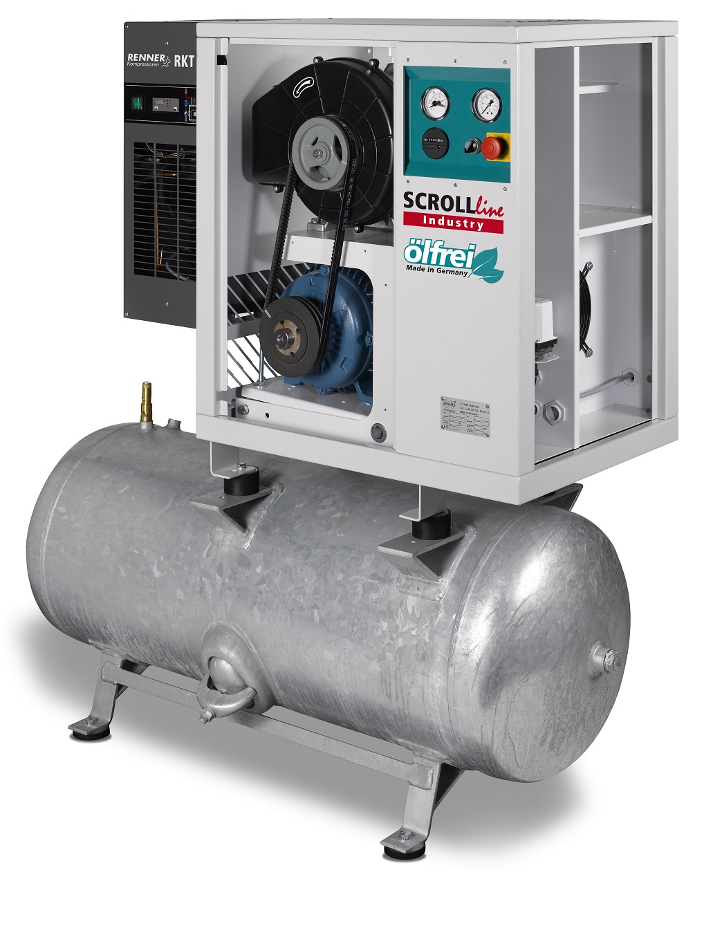 RENNER-Scrollkompressor Industry SLDK-NEO 2-2,2 I 8 bar auf 250L Behälter mit Kältetrockner-Ölfrei