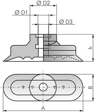 Ovalsauger, 100 x 35mm, Hub 3mm, NBR (60A, schwarz)
