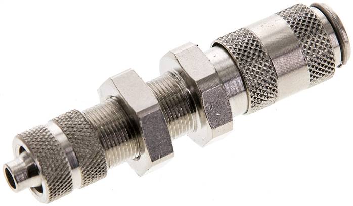 Schott-Schnellkupplung (NW2,7) 6x4mm Schlauch, Messing vernickelt, für Stecker beidseitig absperrend