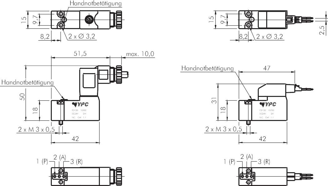 3/2-Wege Magnetventil,Flansch, Federrückstellung (NC), 24 V=, Pilot: Polyamid